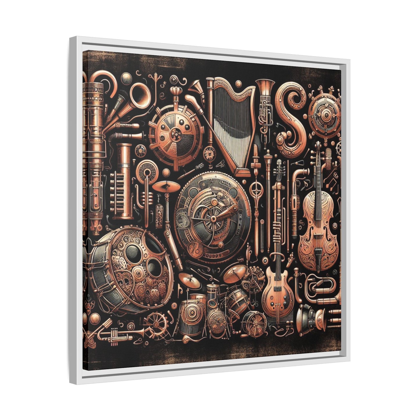 Modern Music-Themed Steampunk Style Print Abstract Design Unique Framed Canvas Print Wall Art Music Lover Gift Decor 3 frame colors