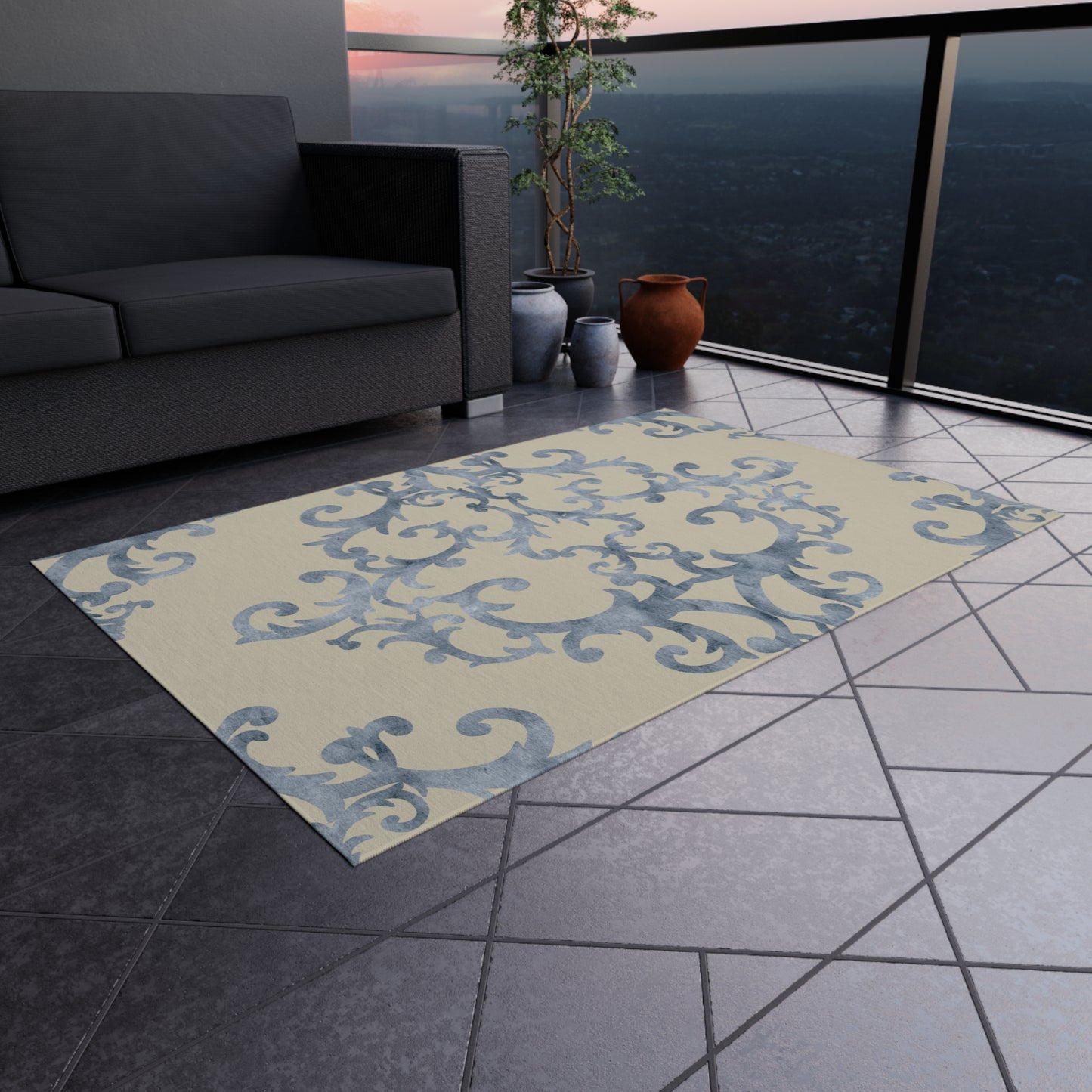 Chenille Outdoor Rug with No-Skid Backing Cozy Outdoor Carpet Patio Decor Gazebo Rug Pool Area Decor Outdoor Damask Pattern Kitchen Carpet