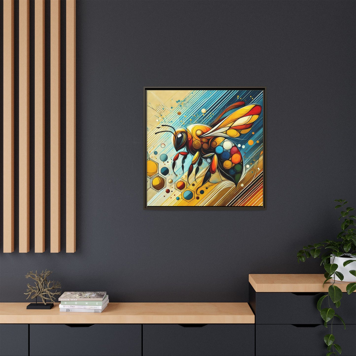 Modern Bee Print Abstract Design Unique Framed Canvas Print Insect Lover Wall Art Animal Lover Gift Nature Lover Decor 3 frame colors