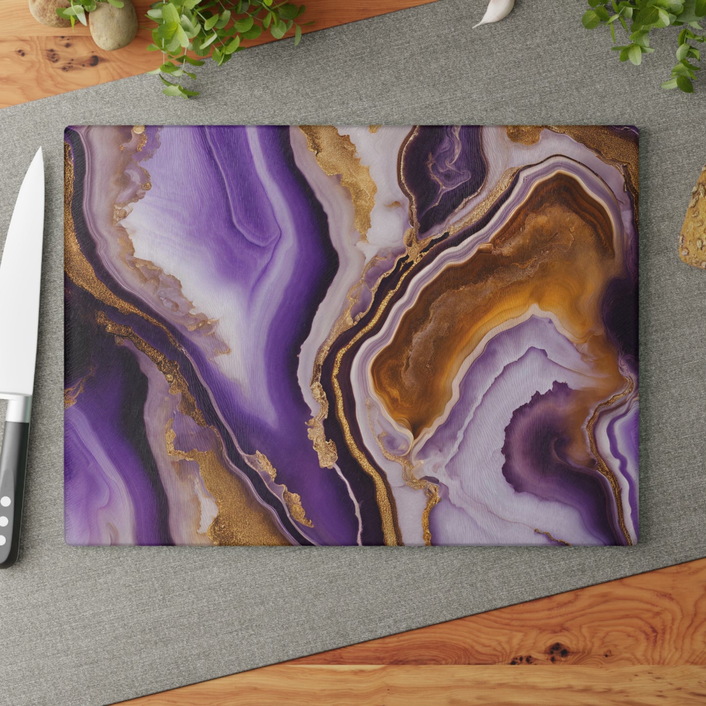 Kitchen Decor Glass Agate-look Image Nature Lover Cutting Board Serving Tray Home Cook Gift Colorful Glass Geode-inspired Charcuterie Board