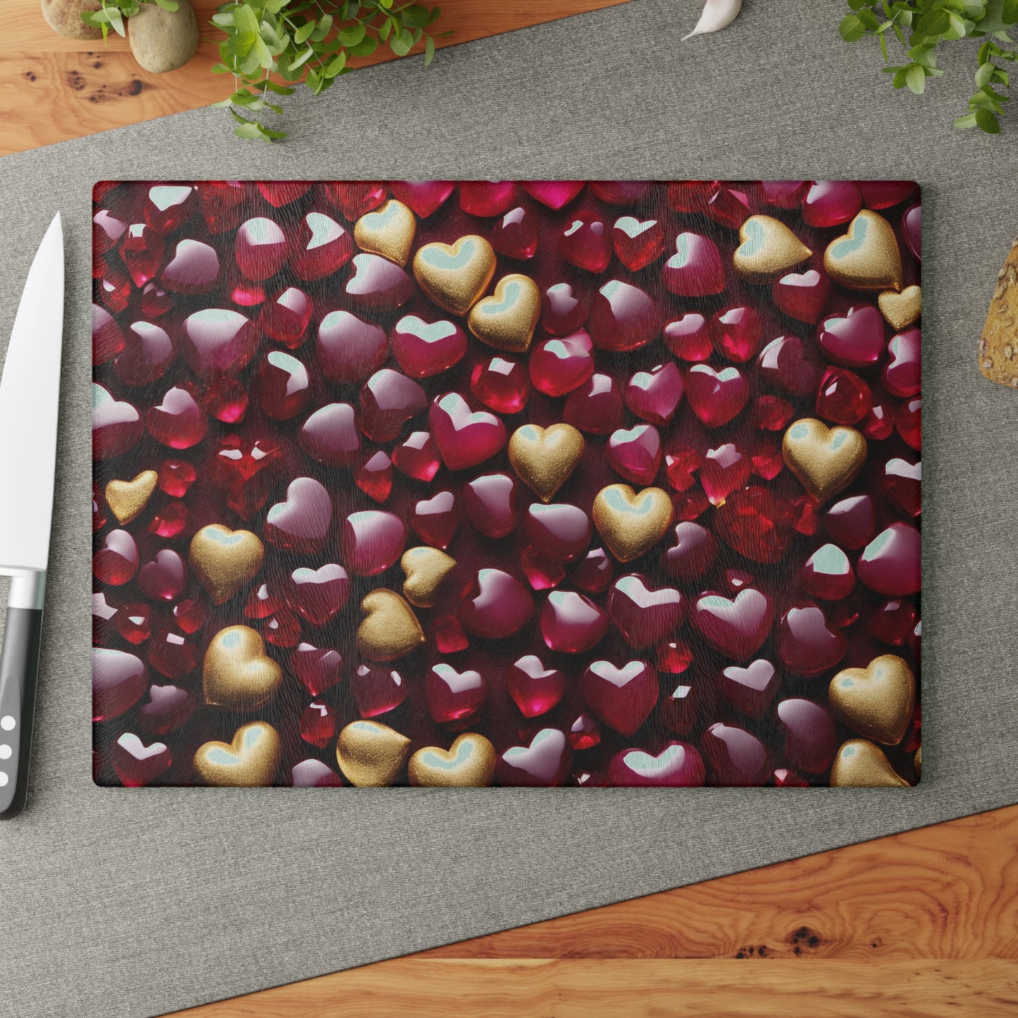 Kitchen Decor Glass Cutting Board Serving Tray with Heart Design Cutting Board Gift for Home Cook Charcuterie Board