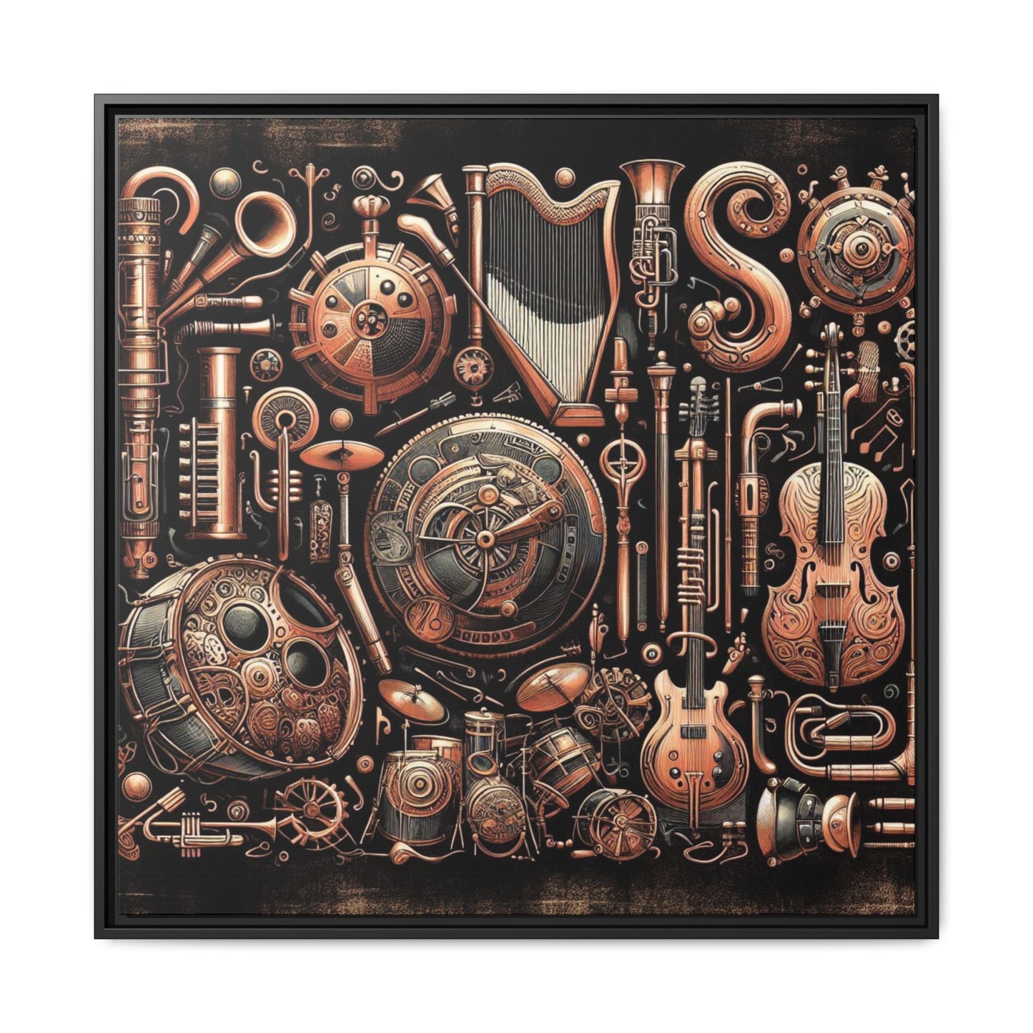 Modern Music-Themed Steampunk Style Print Abstract Design Unique Framed Canvas Print Wall Art Music Lover Gift Decor 3 frame colors