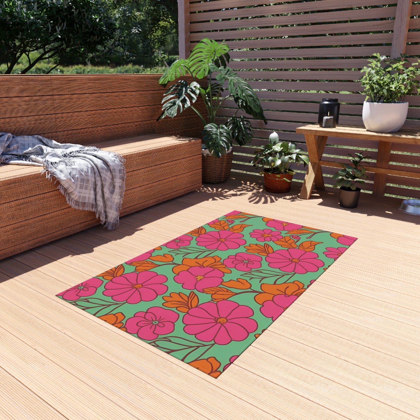 Chenille Outdoor Rug with No-Skid Backing Cozy Outdoor Carpet Patio Decor Gazebo Tropical Rug Pool Area Decor Outdoor Kitchen Carpet