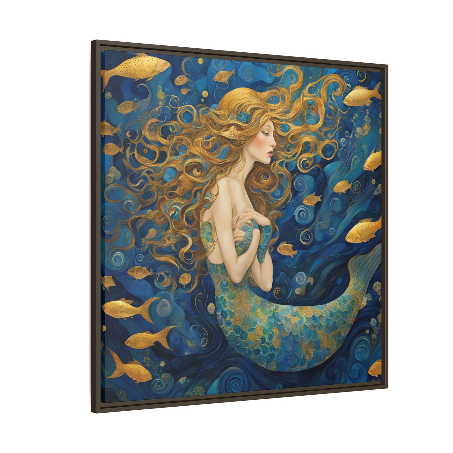 Modern Abstract Mermaid Design Unique Framed Canvas Oceanic Wall Art Underwater Gold Fish Anime Gift Nature Lover Gift 3 frame colors