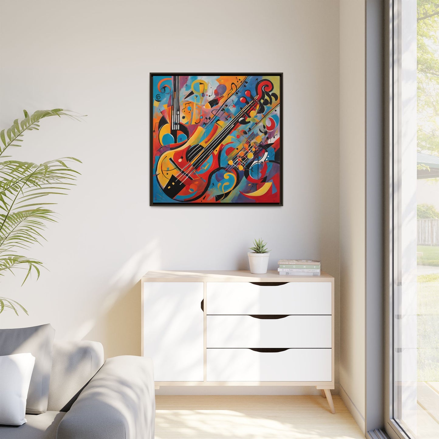 Modern Music-Themed Print Abstract Design Unique Framed Canvas Print Guitar Wall Art Music Lover Gift Decor 3 frame colors