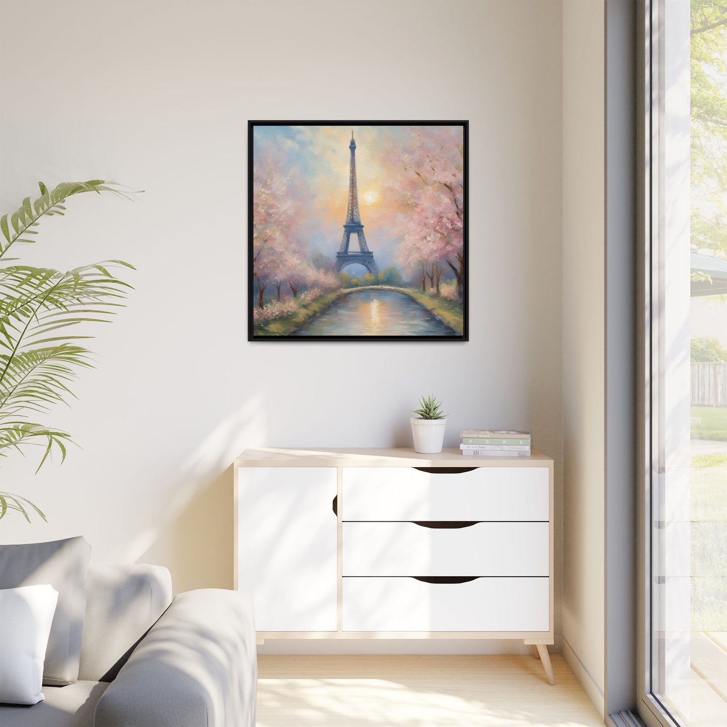Modern Abstract Pastel Eiffel Tower Design Unique Framed Colorful Canvas Landscape Wall Art Paris France Gift Landscape Gift 3 frame colors