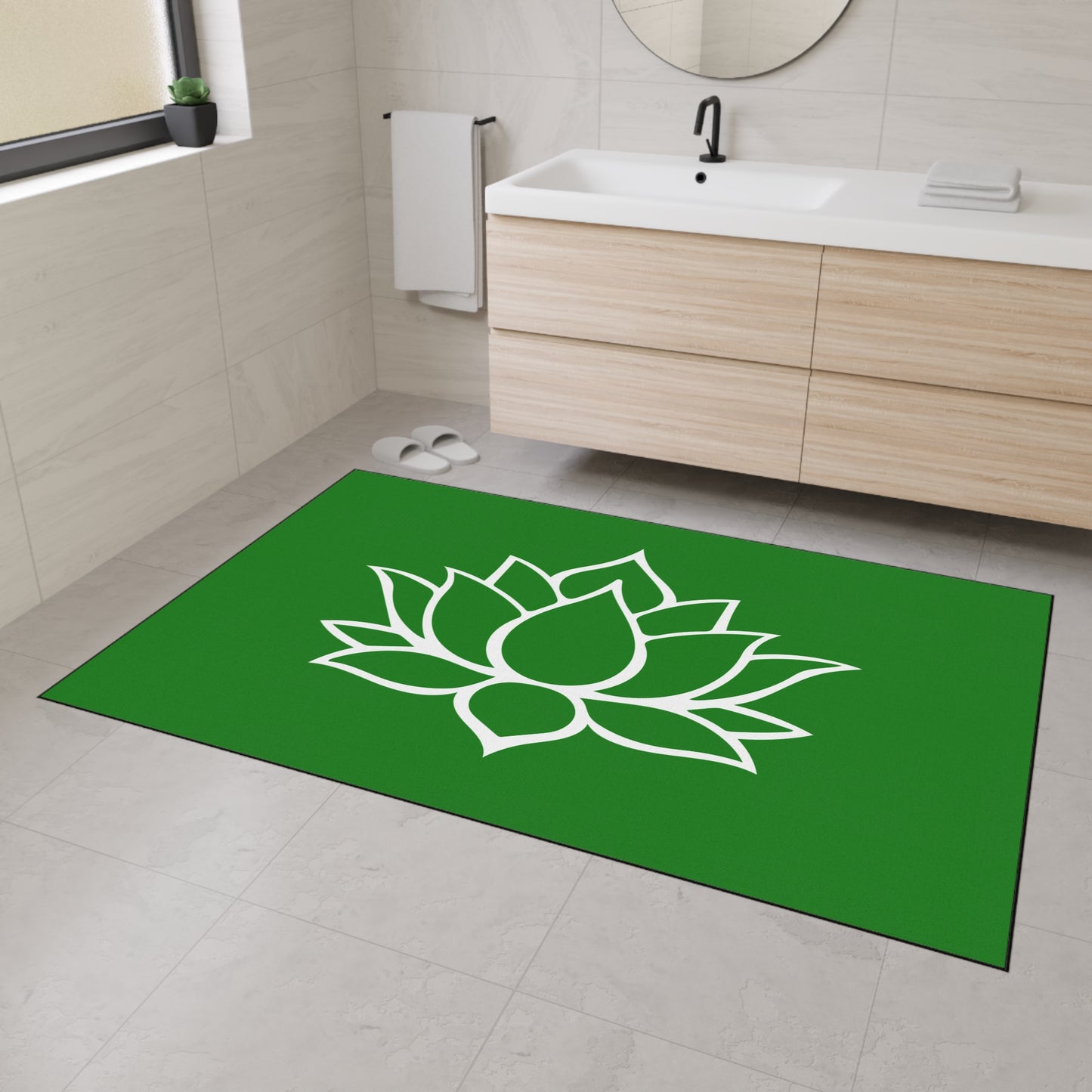 Decorative Heavy Duty Non-Slip Floor Mat Stylish Design Perfect for Entryway Kitchen Décor Green Lotus Blossom Floral Design Rug Bath Mat