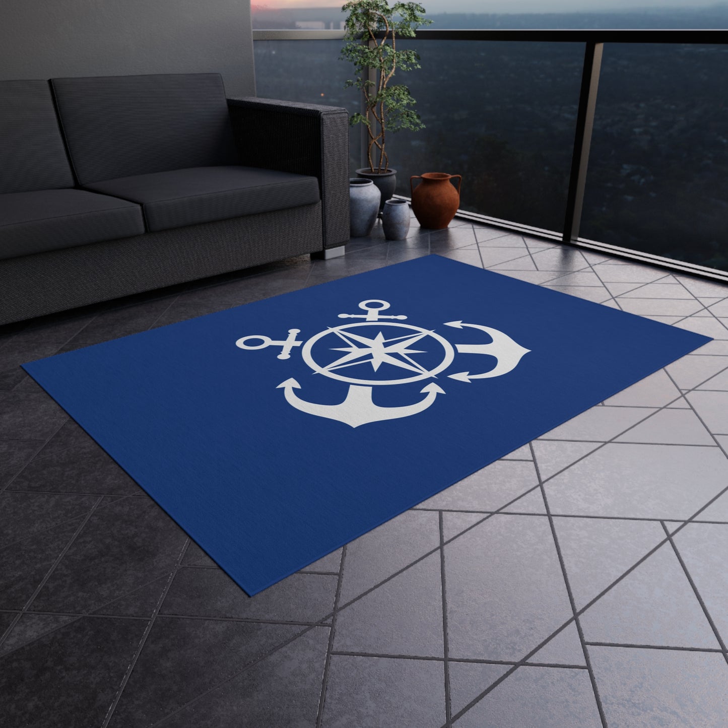 Anchor Design Chenille Outdoor Rug with No-Skid Backing Cozy Outdoor Patio Carpet Oceanic Decor Gazebo Rug Pool Area Decor Kitchen Carpet