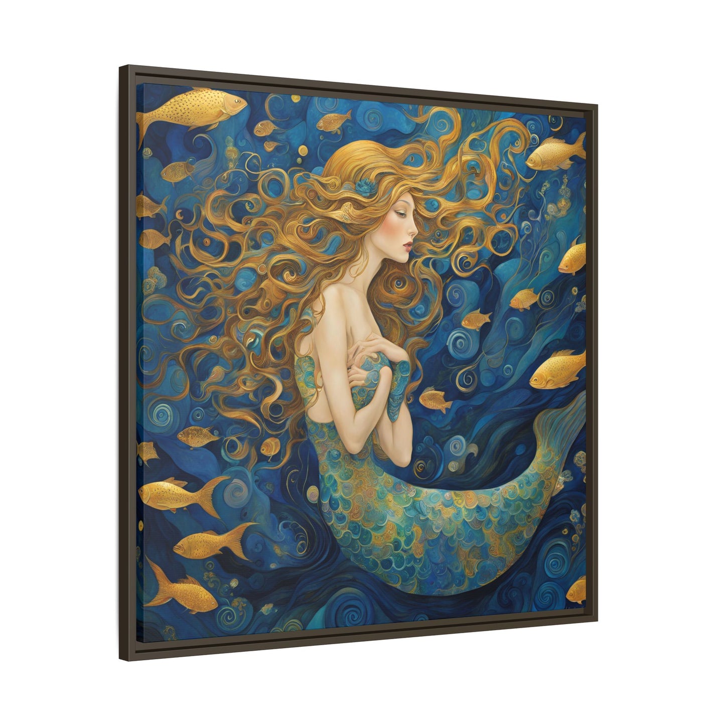 Modern Abstract Mermaid Design Unique Framed Canvas Oceanic Wall Art Underwater Gold Fish Anime Gift Nature Lover Gift 3 frame colors