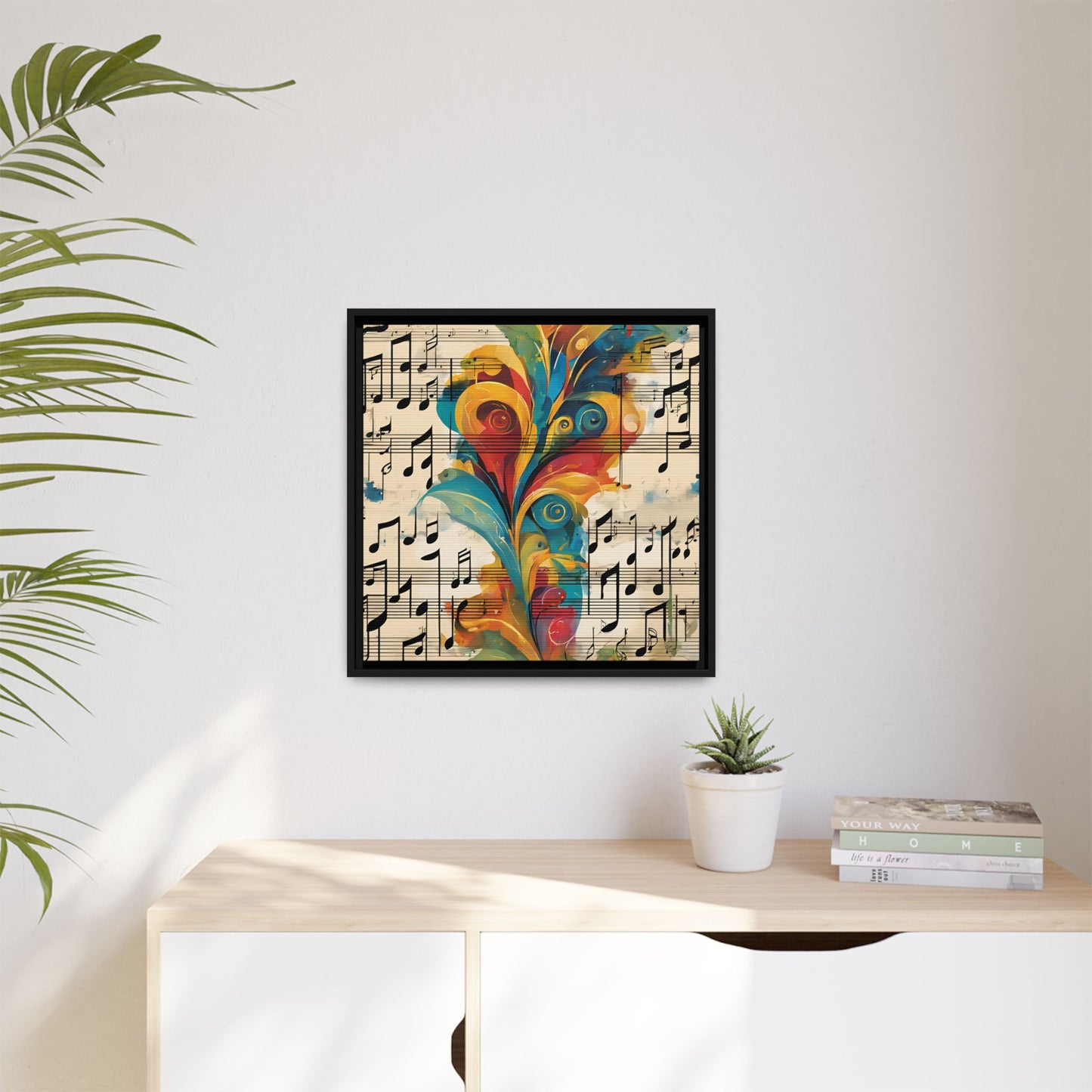 Modern Sheet Music-Themed Print Abstract Design Unique Framed Canvas Print Treble Clef Note Wall Art Music Lover Gift Decor 3 frame colors