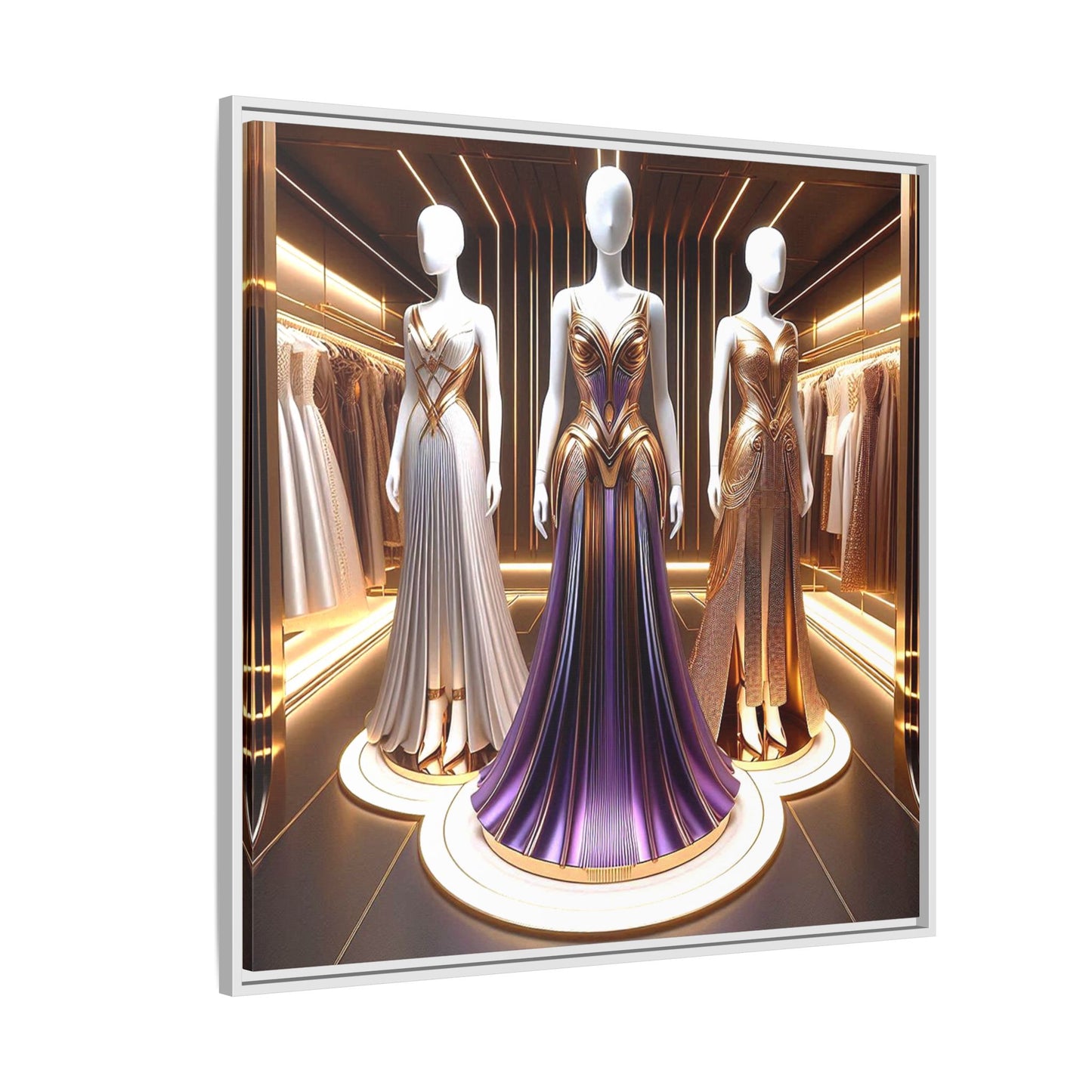 Futuristic Bodycon Runway Dress Framed Canvas Print Wall Art Unique Fashion Designer Style Haute Couture Fashionista Gift 3 Frame Colors