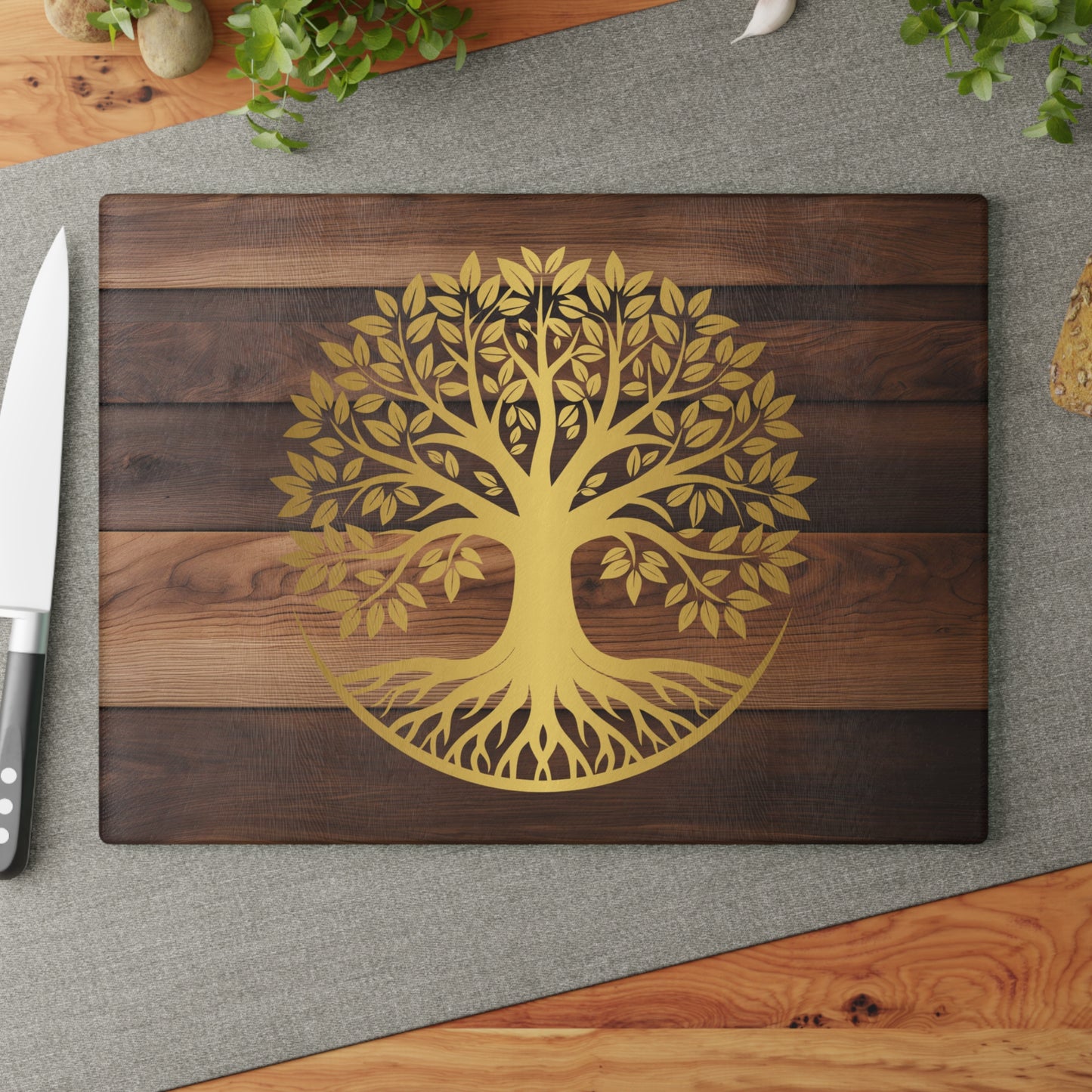 Glass Kitchen Decor Glass Cutting Board Serving Tray with Tree of Life Design Cutting Board Gift for Home Cook Glass Charcuterie Board