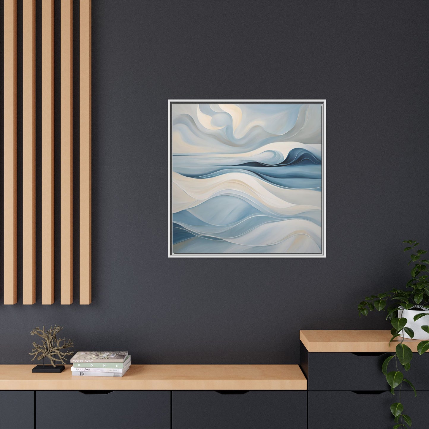 Modern Abstract Wave Design Unique Framed Canvas Wall Art Ocean Beach Gift Nature Lover Gift Underwater Sea Lover Gift 3 frame colors