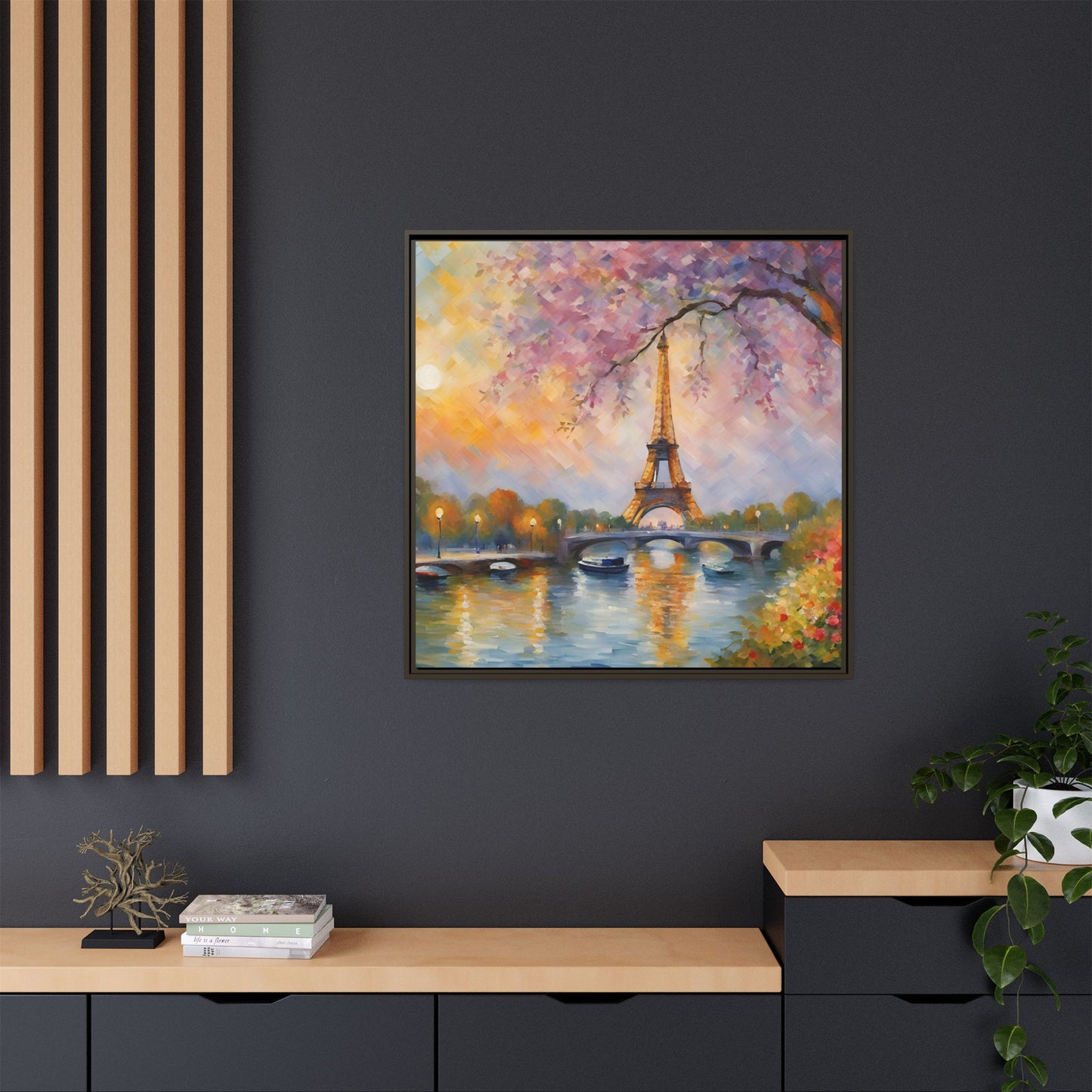 Modern Abstract Eiffel Tower Design Unique Framed Canvas Landscape Wall Art Paris France Gift Nature Lover Gift 3 frame colors