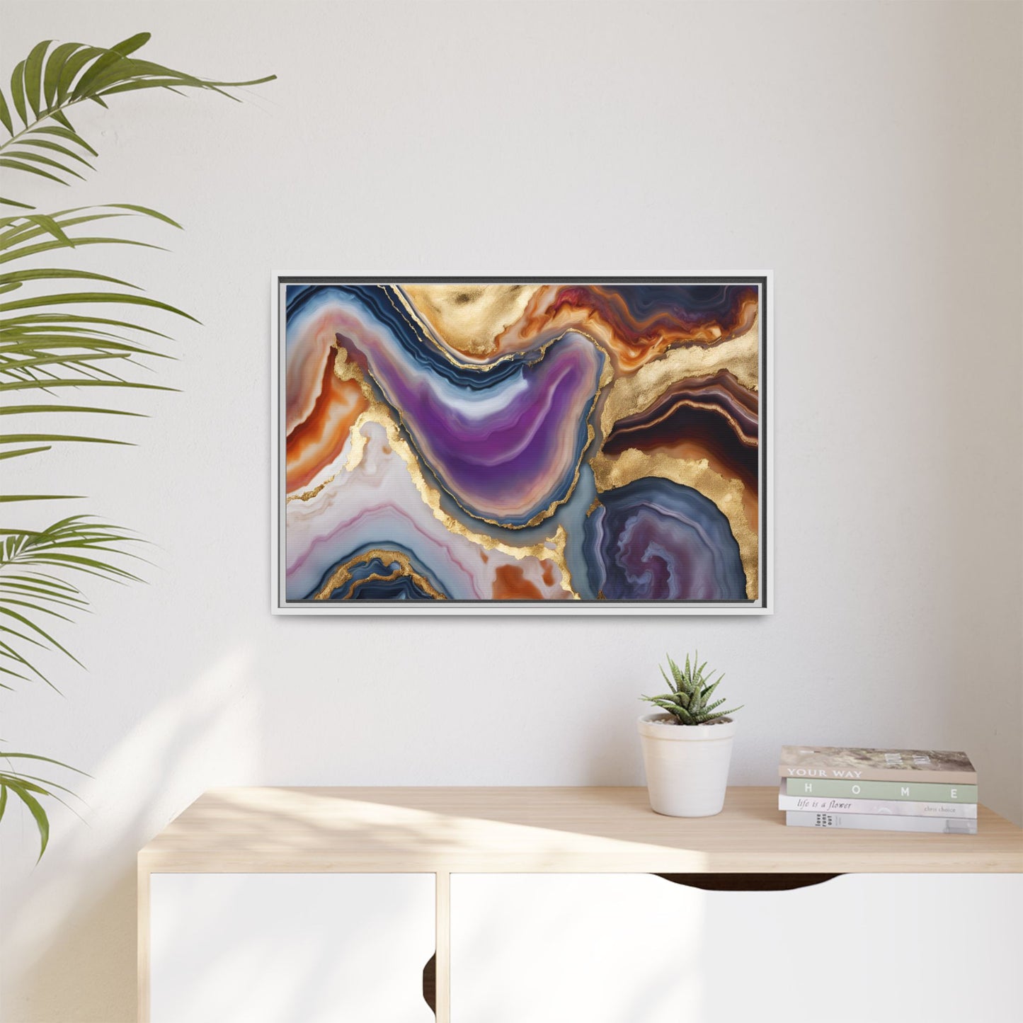 Colorful Agate Quartz Crystal Geode Design Print Matte Canvas Wall Art Nature Lover Gift Geology Rock Lover Gift 3 frame color choices