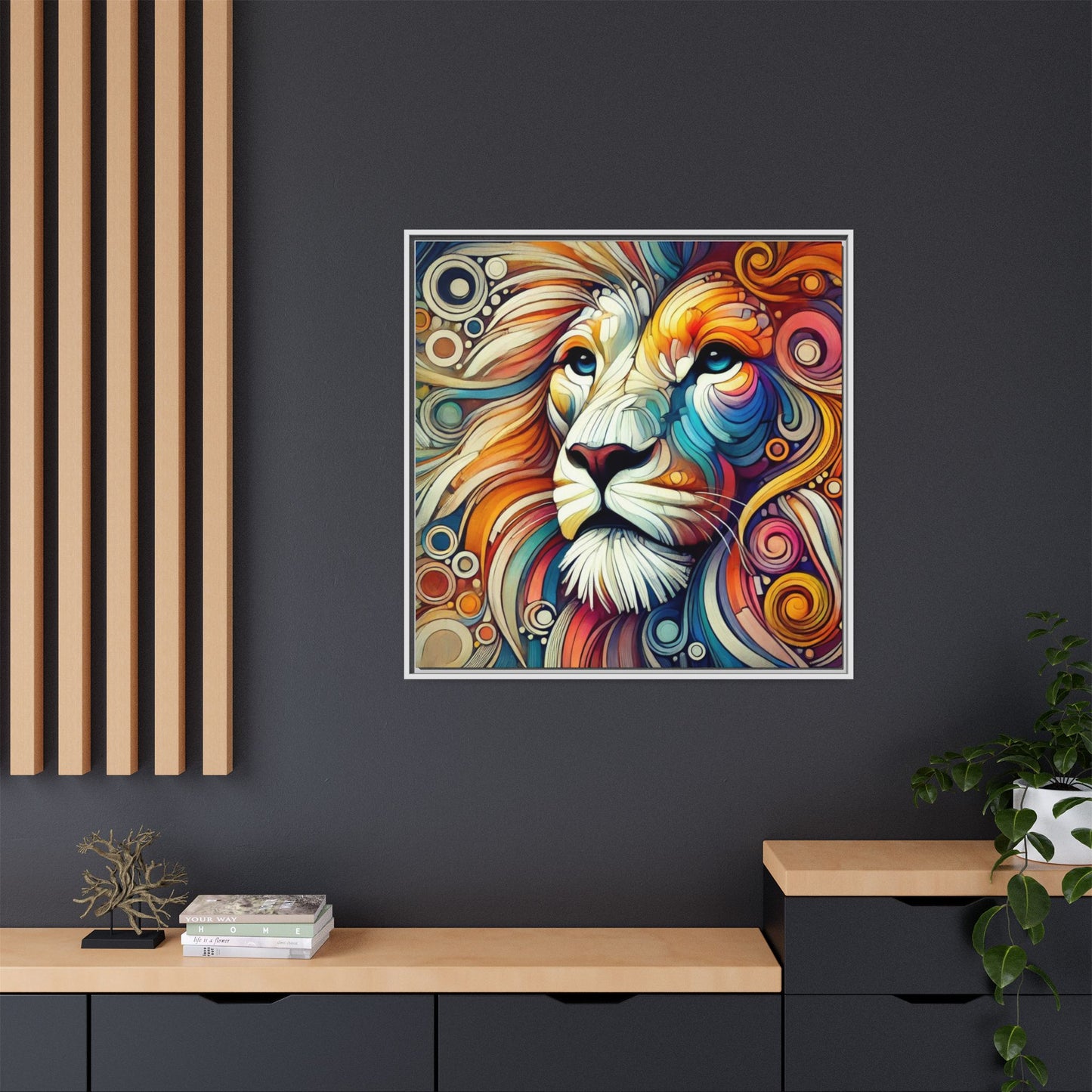 Modern Lion Print Abstract Design Unique Framed Canvas Print King of Jungle Wall Art Animal Lover Gift Nature Lover Decor 3 frame colors