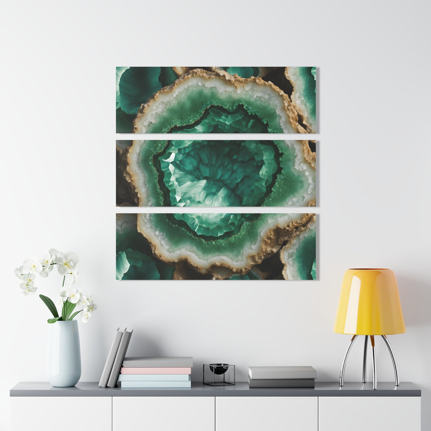 Geode Inspired Design Triptych 3-Panel Acrylic Print Wall Art Nature Lover Gift Geology Green Amethyst-Look Rock Lover Acrylic Artwork