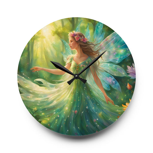 Fairy Design Acrylic Clock Unique Colorful Wall Clock for Kitchen or Living Room Fairycore Nature Lover Mythical Creature Gift