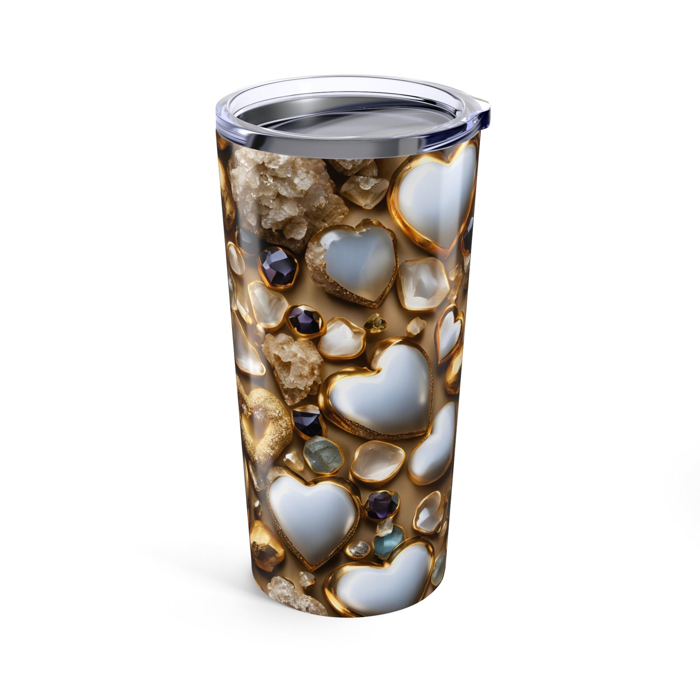 White and Gold Hearts Tumbler Valentine's Gift for Her Love Friendship Gift Tumbler Gemstone Lover Rhinestone Crystal Design Tumbler