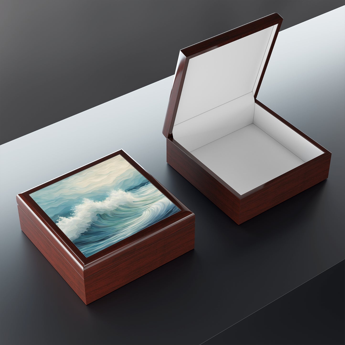 Unique Jewelry Box Ocean Waves Design Trinket Box Bedroom Dresser Beachy Decor Vanity Gift Box - 3 colors to choose from