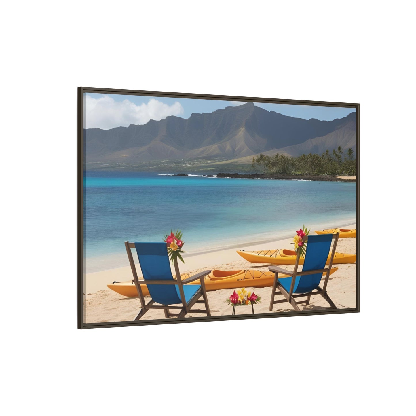 Chairs on the Beach Print Unique Framed Canvas Print Wall Art Gift Beachy Nature Lover Ocean Waves Hawaiian Vacation Decor 3 frame colors