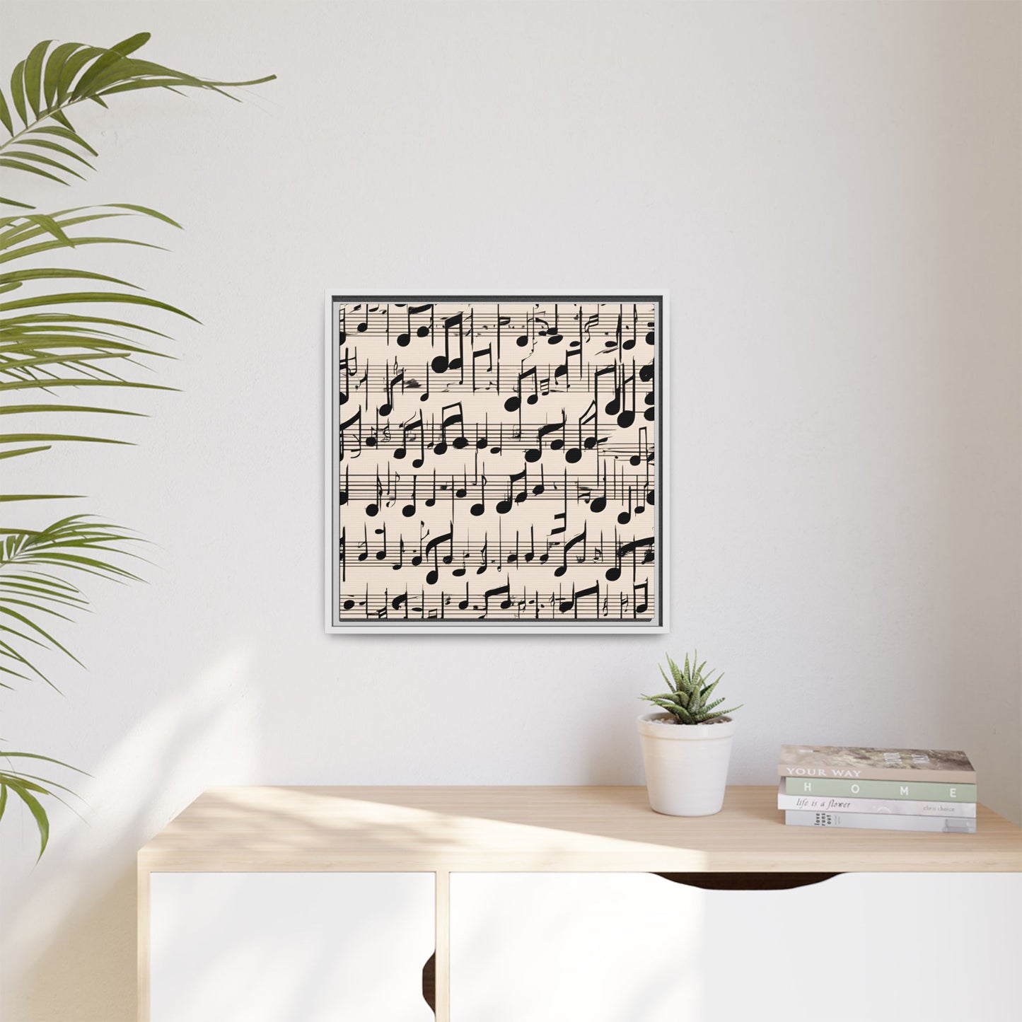 Music-Themed Print Abstract Sheet Music Design Unique Framed Canvas Print Treble Clef Note Wall Art Music Lover Gift Decor 3 frame colors