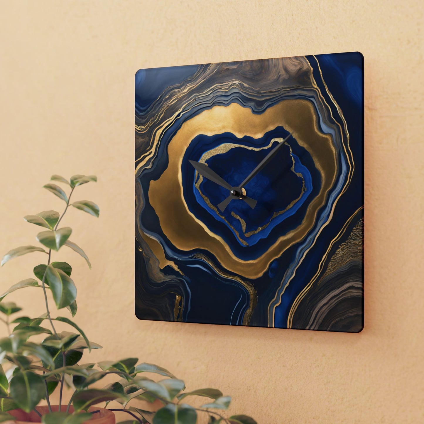 Rustic Wood-look Geode-inspired Design Acrylic Clock Unique Colorful Wall Clock for Kitchen or Living Room Nature Lover Gift