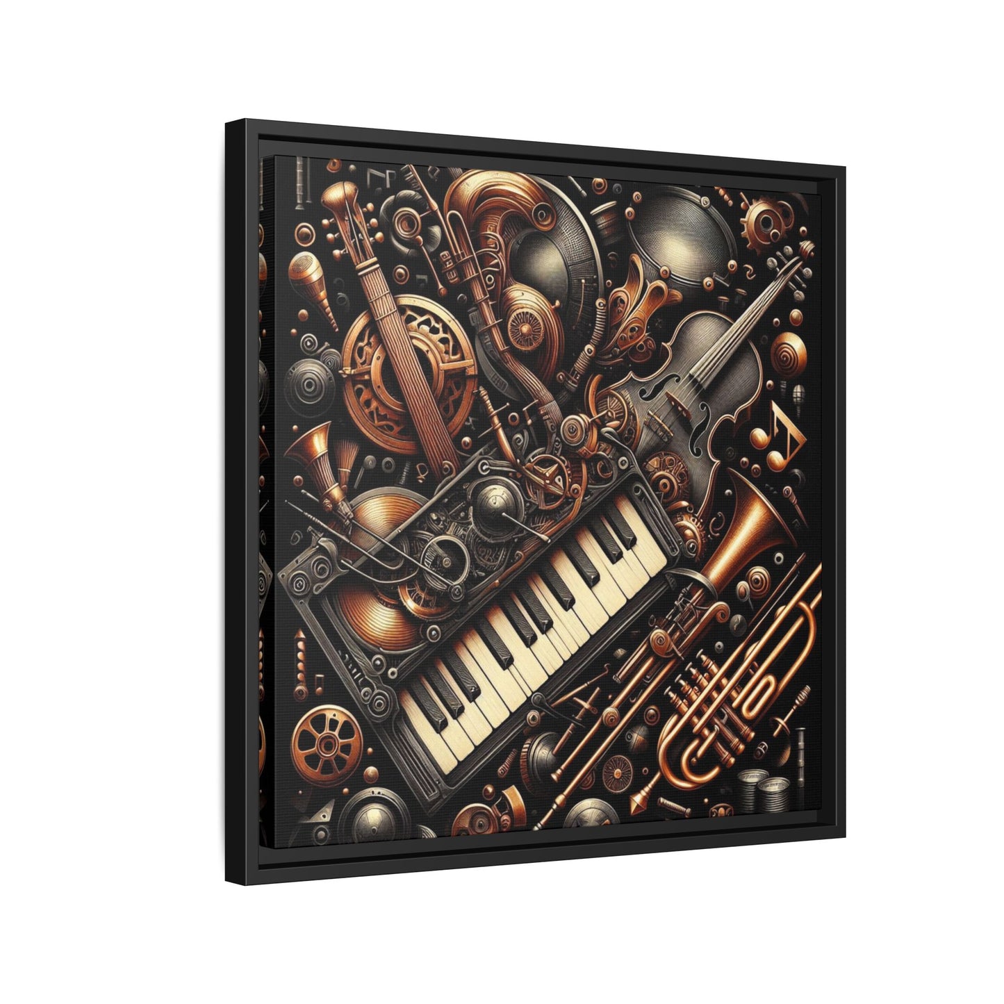 Modern Music-Themed Steampunk Style Print Abstract Design Unique Framed Canvas Print Wall Art Music Lover Gift Decor 3 frame colors