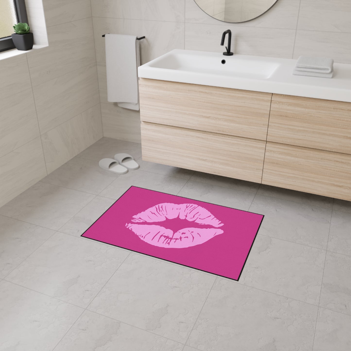 Decorative Heavy Duty Non-Slip Floor Mat Stylish Design Perfect for Entryway Kitchen Décor Pink Kissy Lips Design Rug Lipstick Bathroom Mat