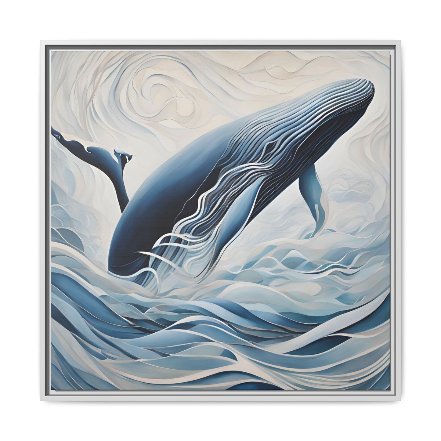 Modern Abstract Whale Wave Design Unique Framed Canvas Wall Art Ocean Beach Gift Nature Lover Gift Underwater Sea Lover Gift 3 frame colors