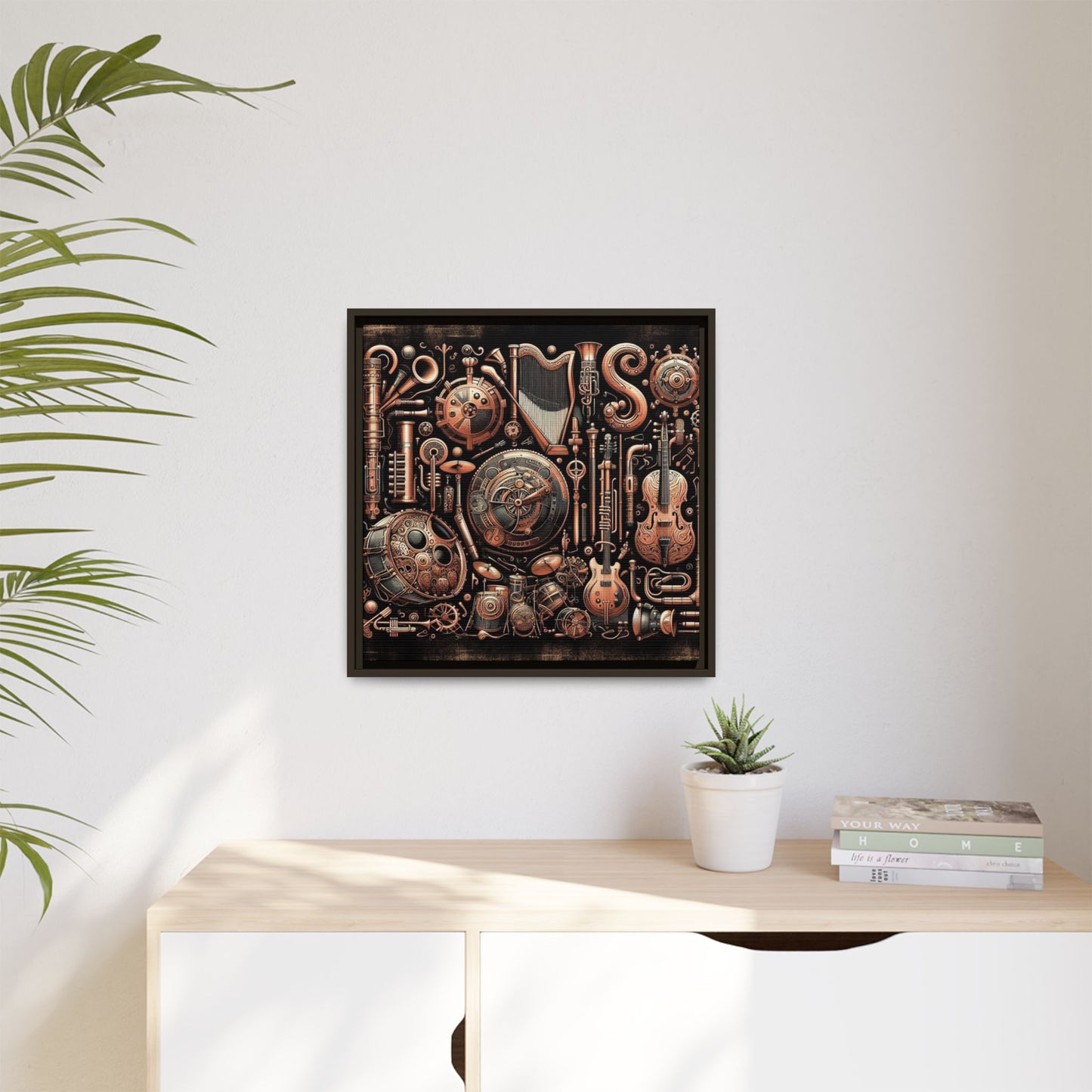 Modern Music-Themed Steampunk Style Print Abstract Design Unique Framed Canvas Print Wall Art Music Lover Gift Decor 3 frame colors
