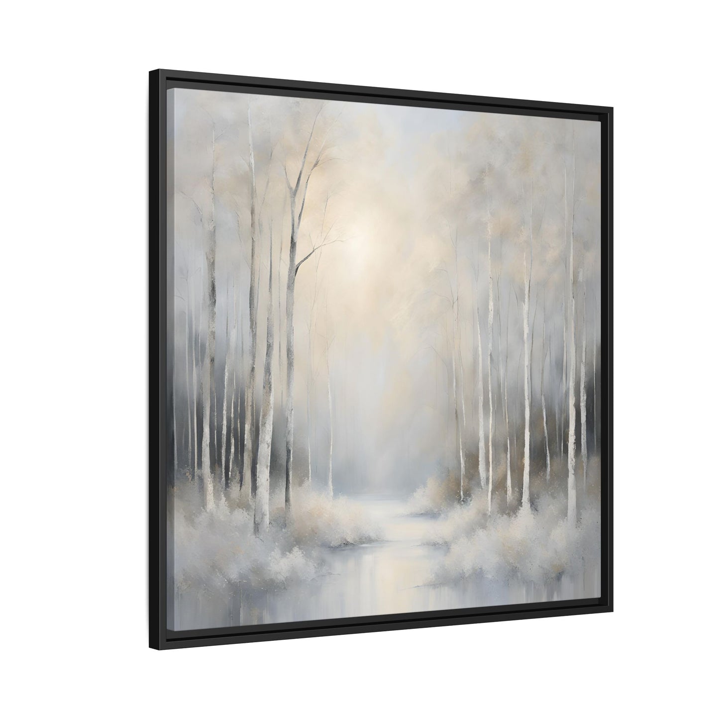 Modern Abstract White Forest Design Unique Framed Canvas Wall Art Ocean Beach Gift Nature Lover Gift 3 frame colors