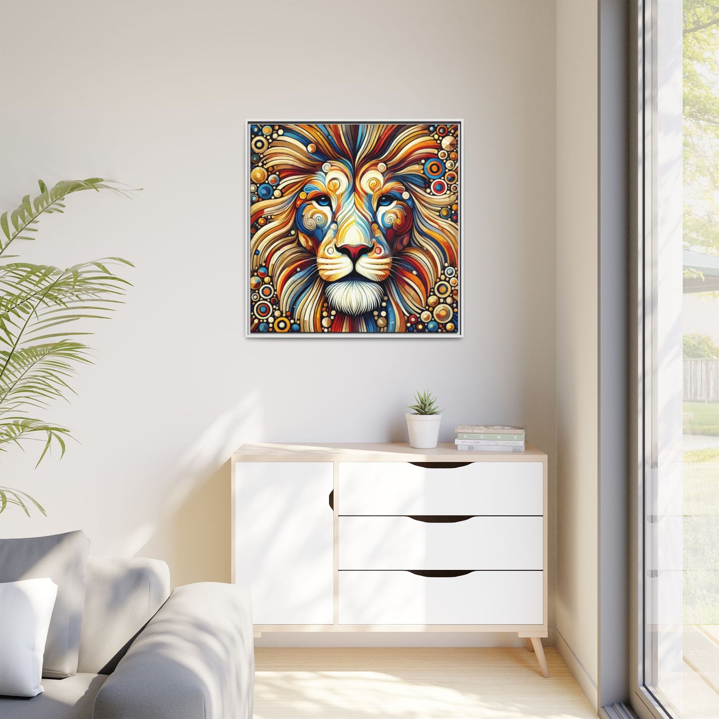 Modern Lion Print Abstract Design Unique Framed Canvas Print King of Jungle Wall Art Animal Lover Gift Nature Lover Decor 3 frame colors