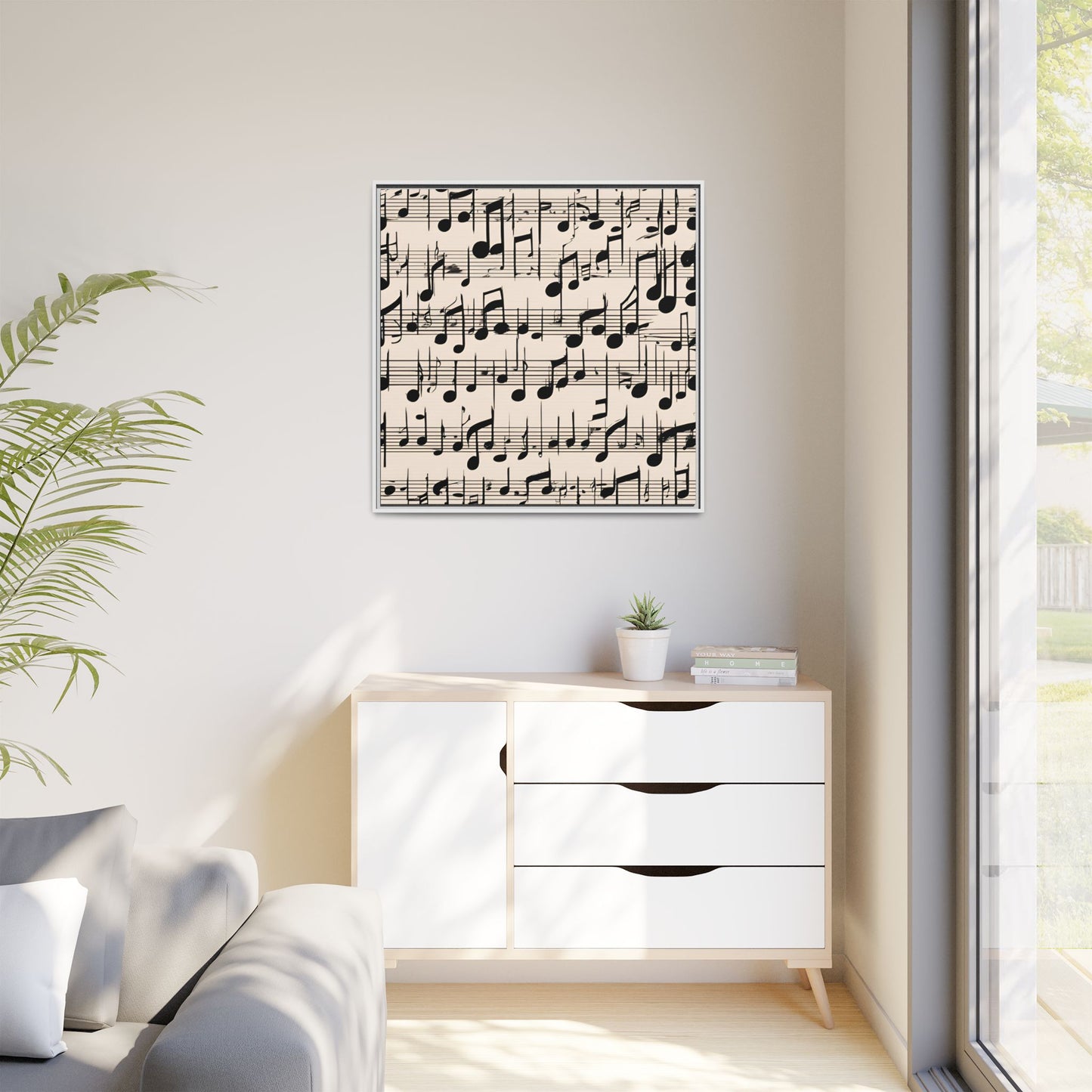 Music-Themed Print Abstract Sheet Music Design Unique Framed Canvas Print Treble Clef Note Wall Art Music Lover Gift Decor 3 frame colors