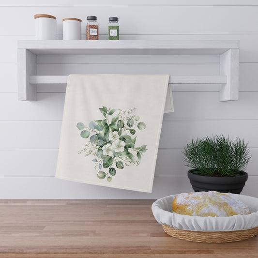 Eucalyptus Floral Pastel Kitchen Tea Towel Durable Hand Towel Gift for Flower Lover Whimsical Home Decor Decorative Kitchen Cotton Twill