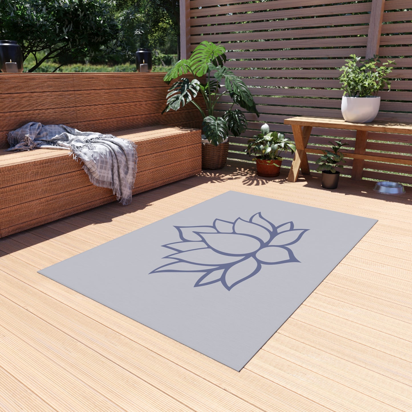 Zen Chenille Outdoor Rug with No-Skid Backing Cozy Outdoor Carpet Lotus Blossom Patio Decor Gazebo Rug Pool Area Floral Outdoor Kitchen Rug