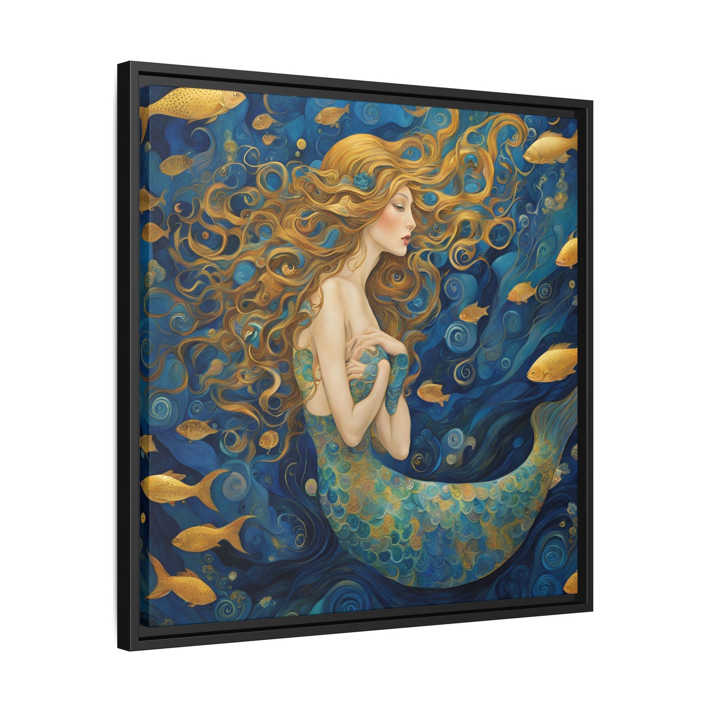 Modern Abstract Mermaid Design Unique Framed Canvas Oceanic Wall Art Underwater Gold Fish Anime Gift Nature Lover Gift 3 frame colors