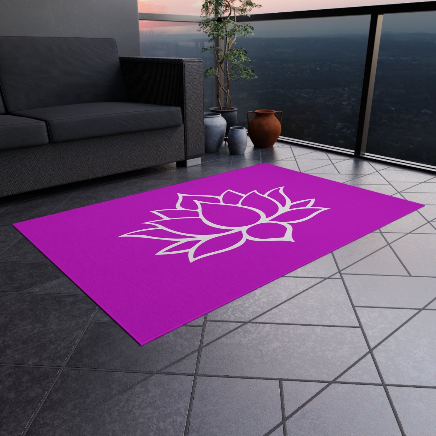 Zen Chenille Outdoor Rug with No-Skid Backing Cozy Outdoor Carpet Lotus Blossom Patio Decor Gazebo Rug Pool Area Decor Outdoor Kitchen Rug