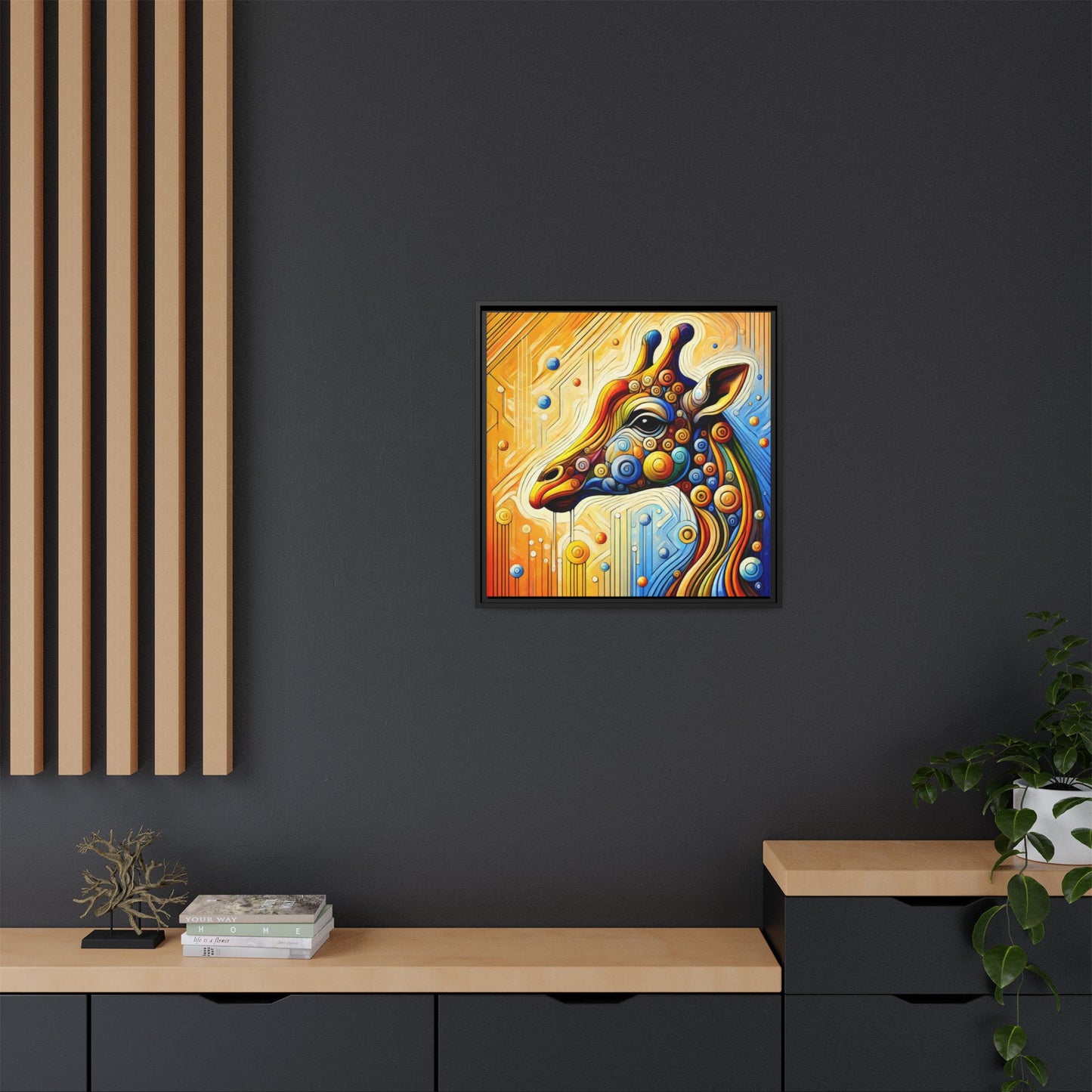 Modern Giraffe Print Abstract Design Unique Framed Canvas Print African Wall Art Animal Lover Gift Nature Lover Decor 3 frame colors