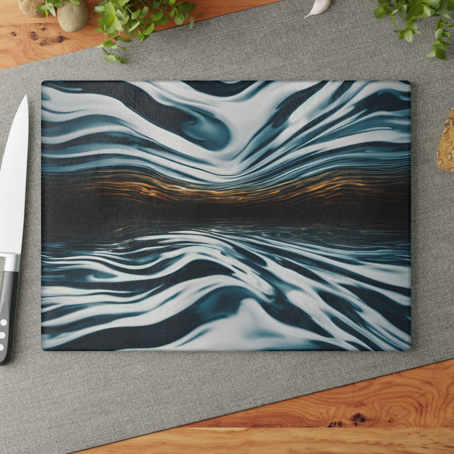 Beachy Kitchen Decor Glass Cutting Board Serving Tray with Ocean Wave Design Cutting Board Gift for Home Cook Fun Charcuterie Board