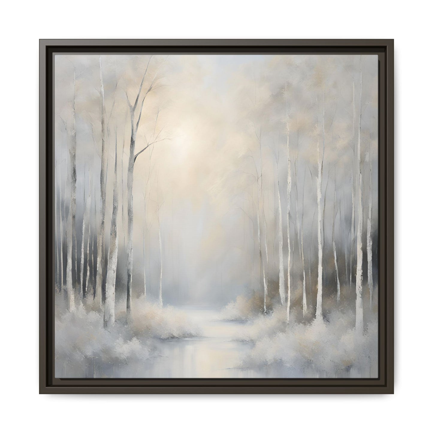 Modern Abstract White Forest Design Unique Framed Canvas Wall Art Ocean Beach Gift Nature Lover Gift 3 frame colors
