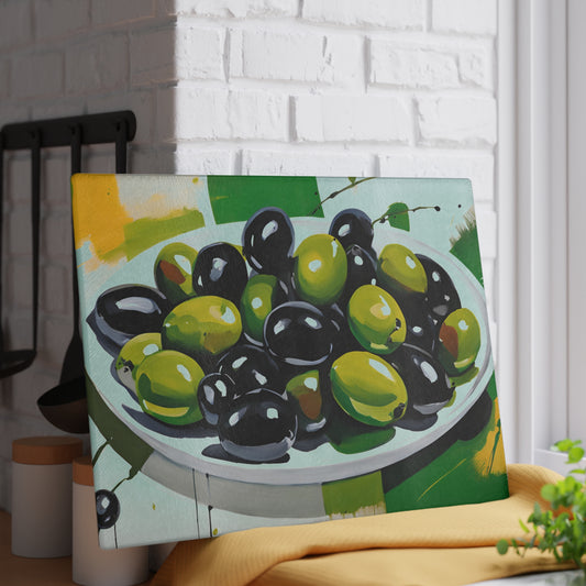 Kitchen Decor Glass Cutting Board Serving Tray Colorful Olives Design Cutting Board Gift for Home Cook Charcuterie Board
