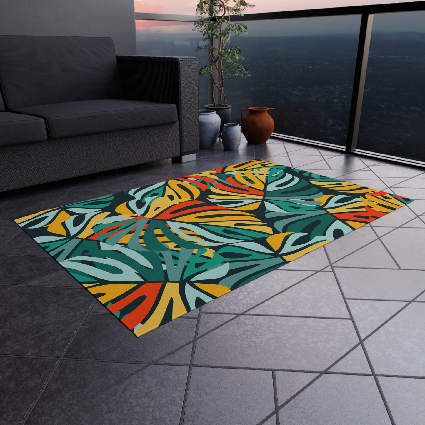 Tropical Chenille Outdoor Rug with No-Skid Backing Cozy Outdoor Carpet Patio Decor Hawaiian Floral Beachy Gazebo Rug Pool Area Decor