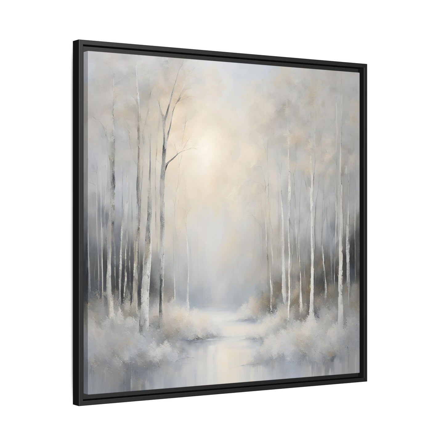 Modern Abstract White Forest Design Unique Framed Canvas Wall Art Ocean Beach Gift Nature Lover Gift 3 frame colors
