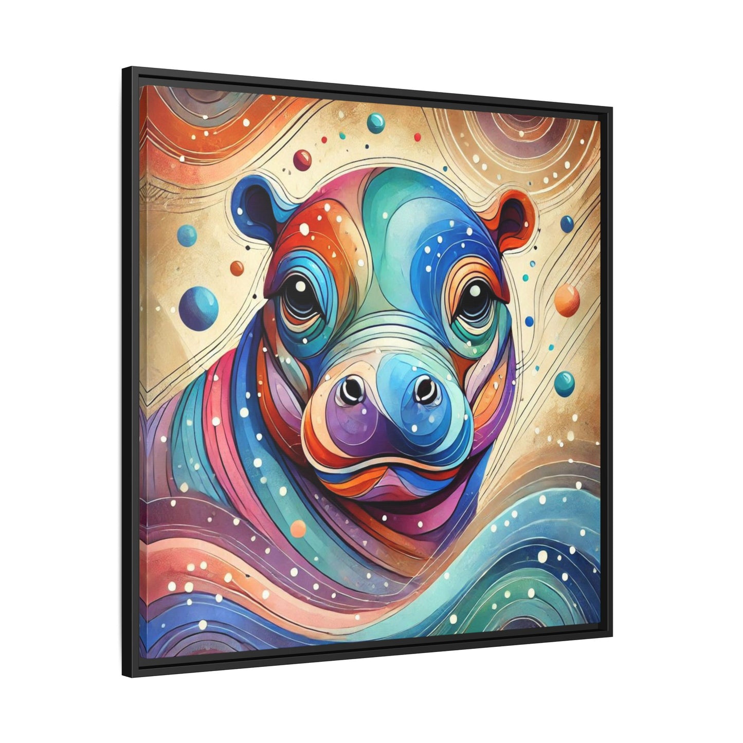 Modern Hippo Print Abstract Design Unique Framed Canvas Print Baby Hippo Wall Art Animal Lover Gift Nature Lover Decor 3 frame colors