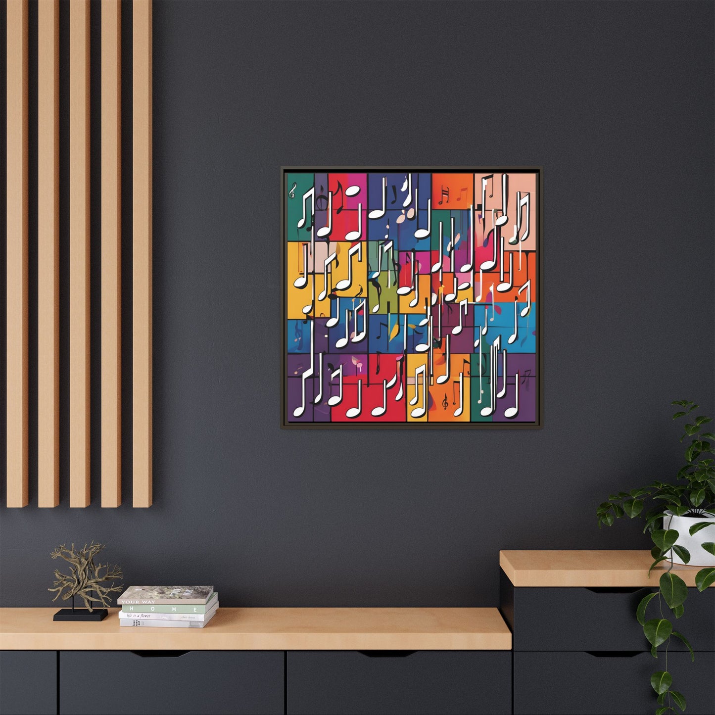 Modern Music-Themed Print Abstract Design Unique Framed Canvas Print Treble Clef Note Wall Art Music Lover Gift Decor 3 frame colors