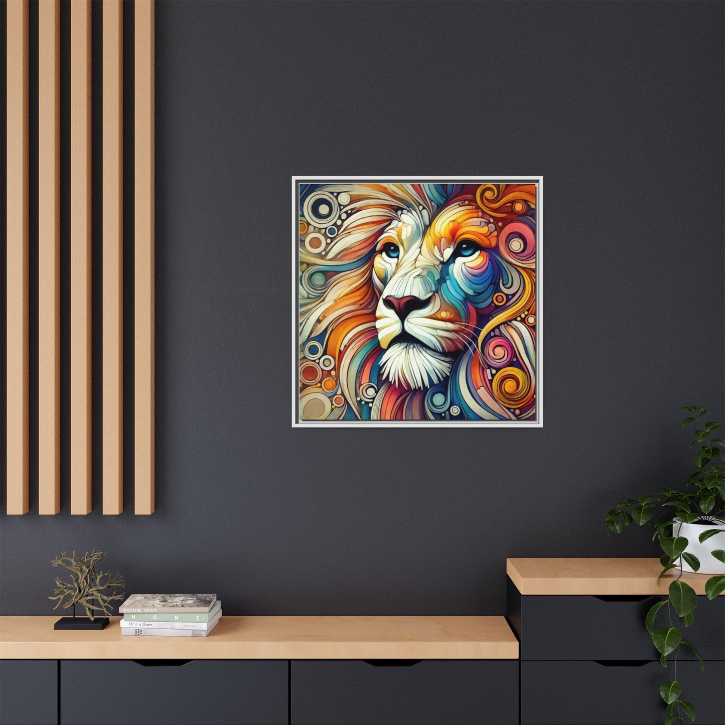 Modern Lion Print Abstract Design Unique Framed Canvas Print King of Jungle Wall Art Animal Lover Gift Nature Lover Decor 3 frame colors