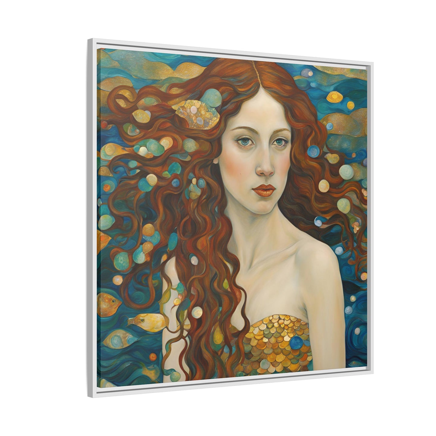 Modern Abstract Mermaid Design Unique Framed Canvas Oceanic Wall Art Underwater Gold Fish Anime Gift Nature Lover Gift 3 frame colors