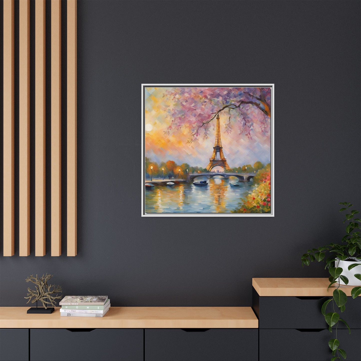 Modern Abstract Eiffel Tower Design Unique Framed Canvas Landscape Wall Art Paris France Gift Nature Lover Gift 3 frame colors