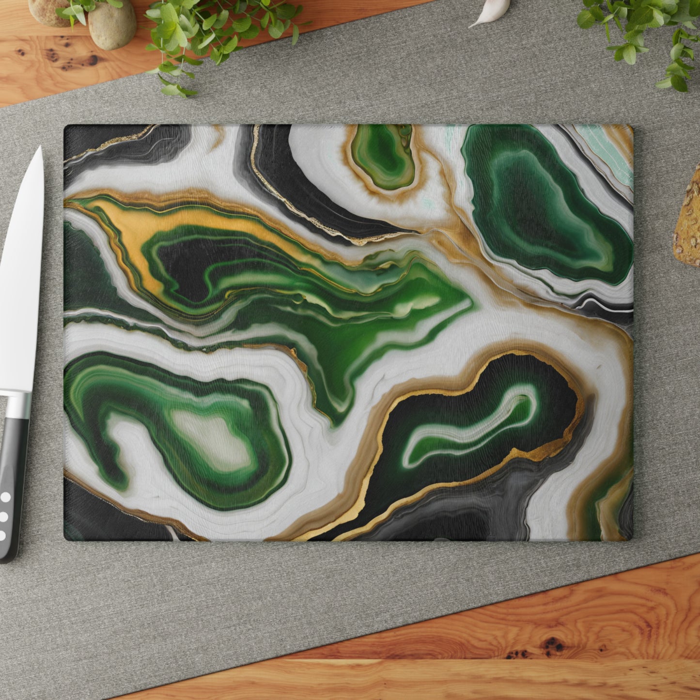 Kitchen Decor Glass Geode Agate-Themed Image Unique Rock Lover Cutting Board Serving Tray Home Cook Gift Marble-look Glass Charcuterie Board